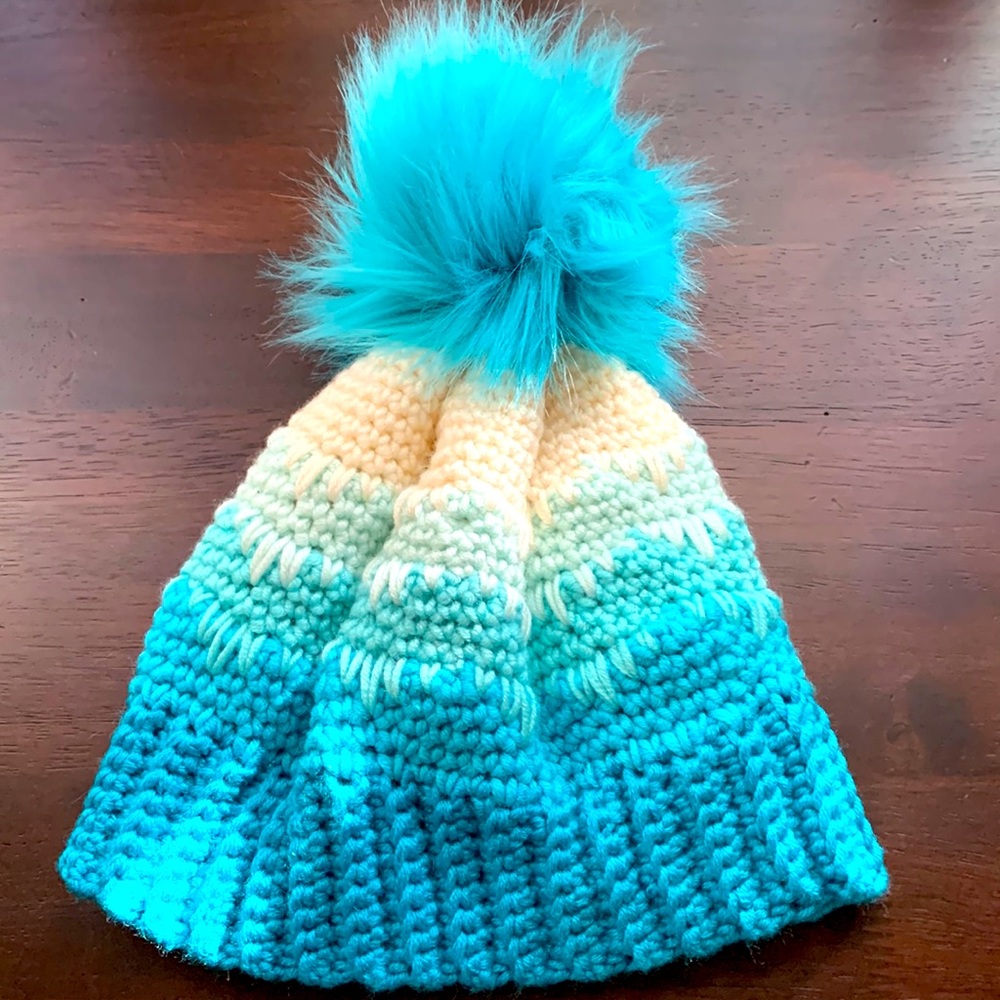 Handcrafted winter beanie crocheted hat with tassel!